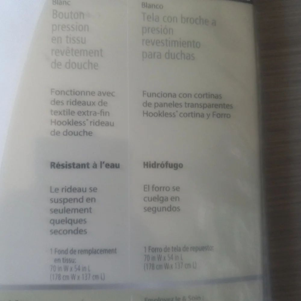 Hookless White Replacement Fabric Liner For Shower Curtain Snap On fits 70” X 54